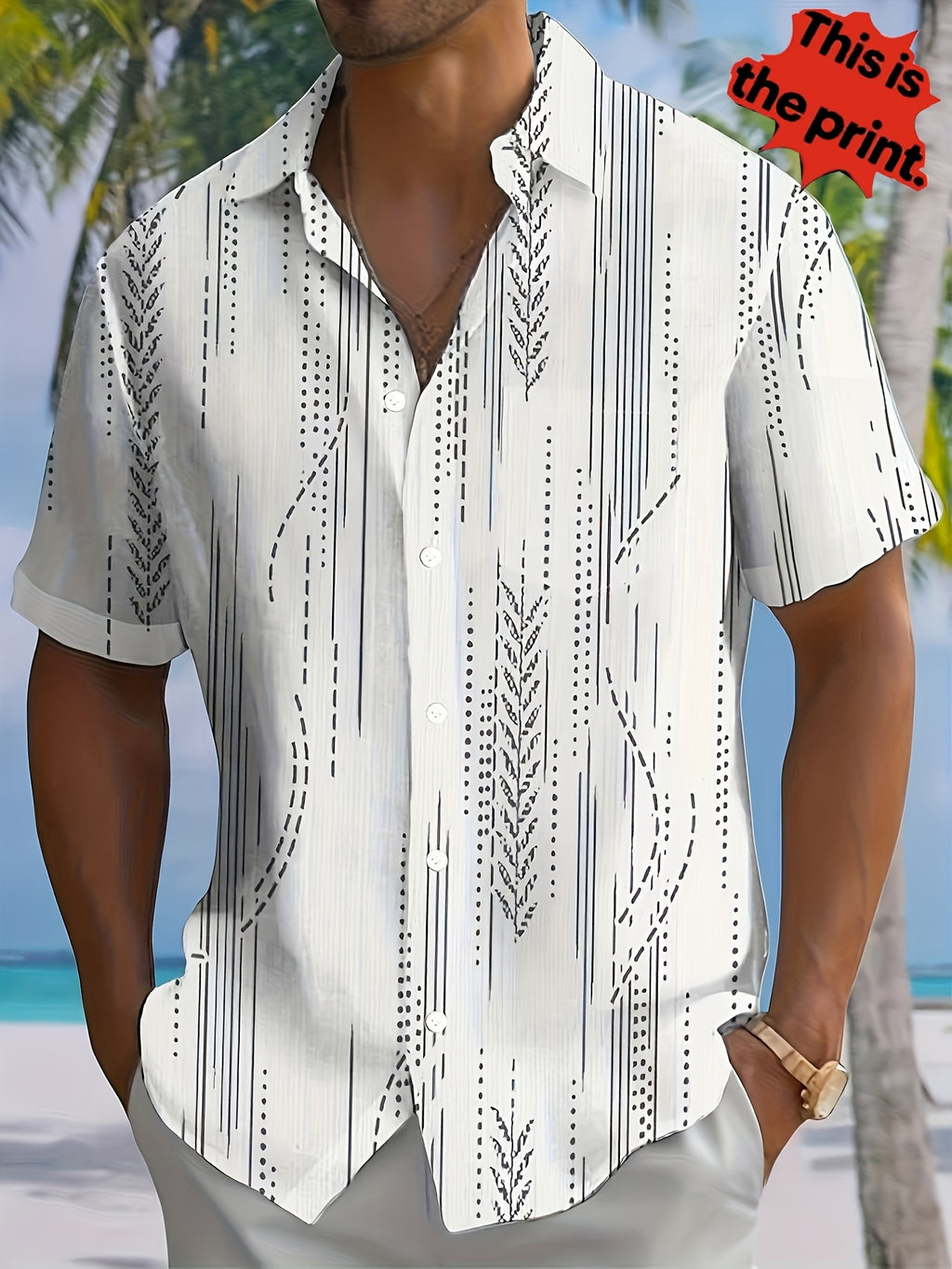 [Printed Design - Not Texture] New Summer Men'S Short Sleeve Hawaiian Shirt, Ideal Choice for Home Or Casual Outdoor Wear, Perfect Gift