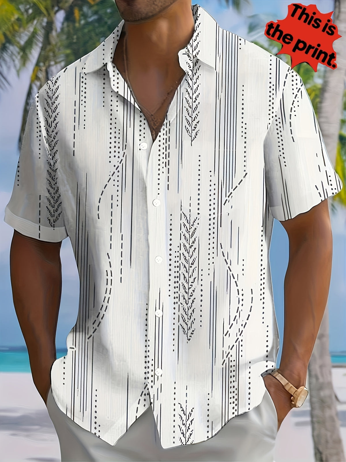 [Printed Design - Not Texture] New Summer Men'S Short Sleeve Hawaiian Shirt, Ideal Choice for Home Or Casual Outdoor Wear, Perfect Gift