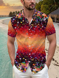 Men's Tropical Flower Print Short Sleeve Button- Shirt - Loose Fit Collar Summer Beach Vacation Wear, Hawaiian Shirt with Full-Body Hibiscus & Palm Print (Hand Washable)