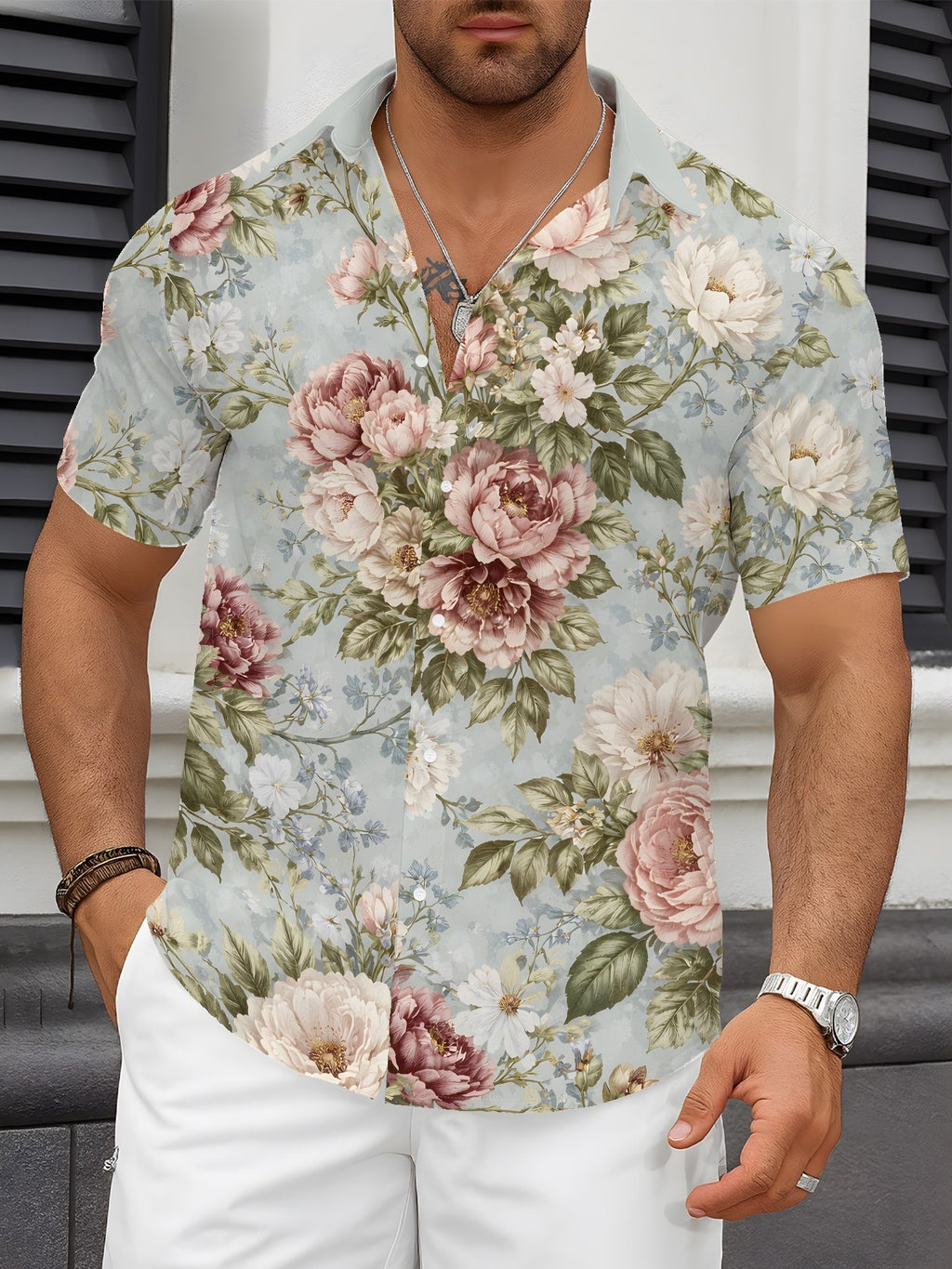Men's Patterned Printed Short-Sleeve Casual Shirt Men's Everyday Casual Short-Sleeve Shirt