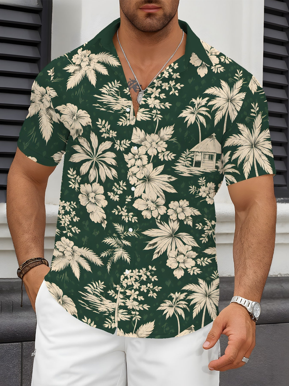 Men'S Patterned Printed Short-Sleeve Casual Shirt Men'S Everyday Casual Short-Sleeve Shirt