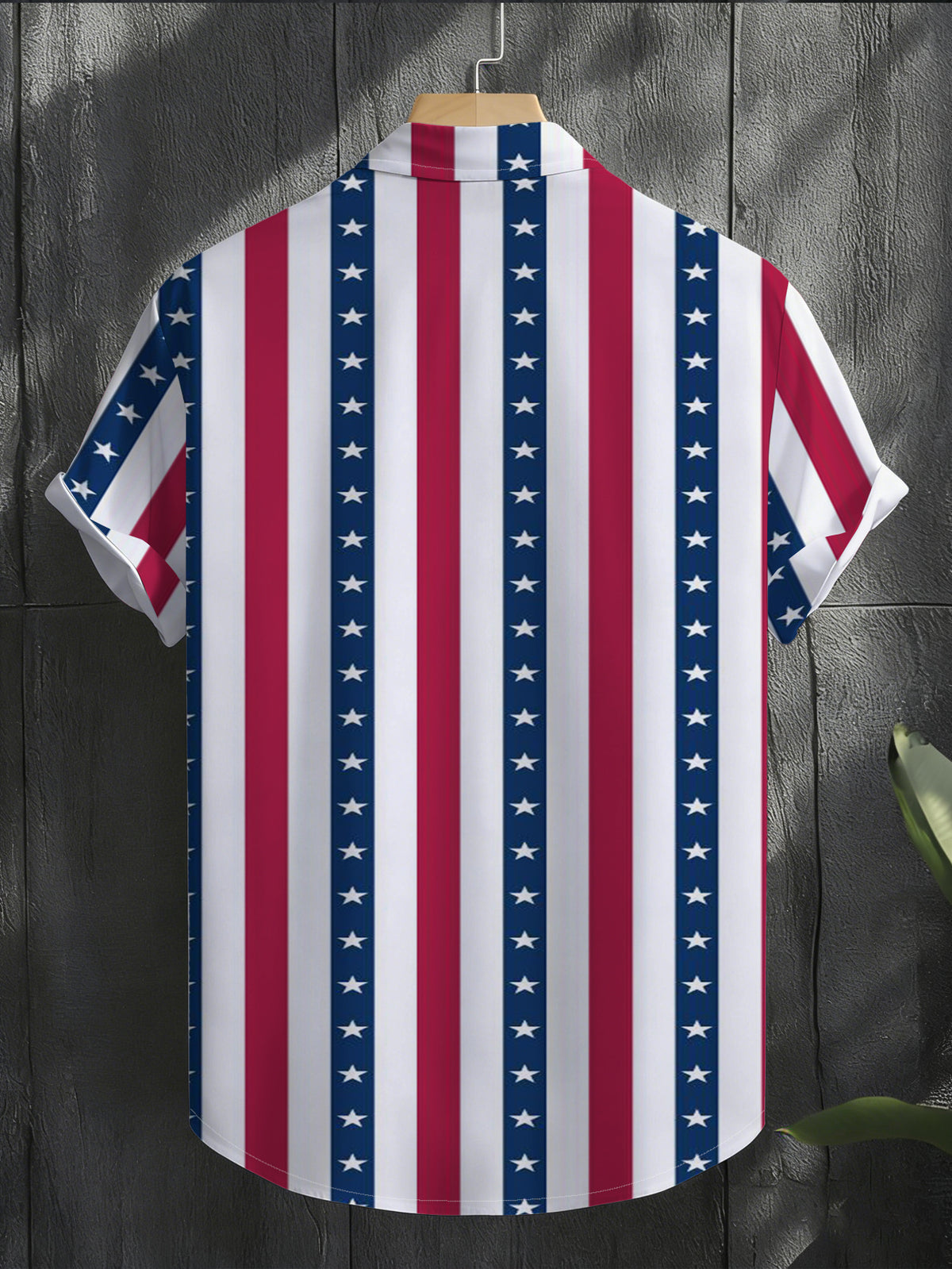 Men'S Casual Short Sleeve Shirt, Red White Stripes with Blue Background And White Stars Pattern, Fashionable All-Match Beach Vacation