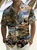 New Men's Hawaiian Style Printed Shirt, Wild Animal Pattern Short Sleeve Casual Shirt, Suitable for Gatherings, Parties, Beach, and Dinner Parties