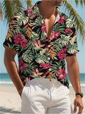 New Men's Casual Shirt, Tropical Floral Print, Black Short Sleeve, Multiple Sizes Available, Beach Style, Men's Fashion Item, Suitable for Vacation and Daily Wear