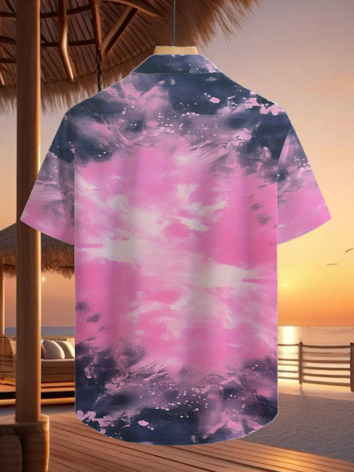Fashion Tropical Style Ink Painting Element Men's Casual Shirt - Short Sleeve Button Design, Summer Outdoor and Casual Wear