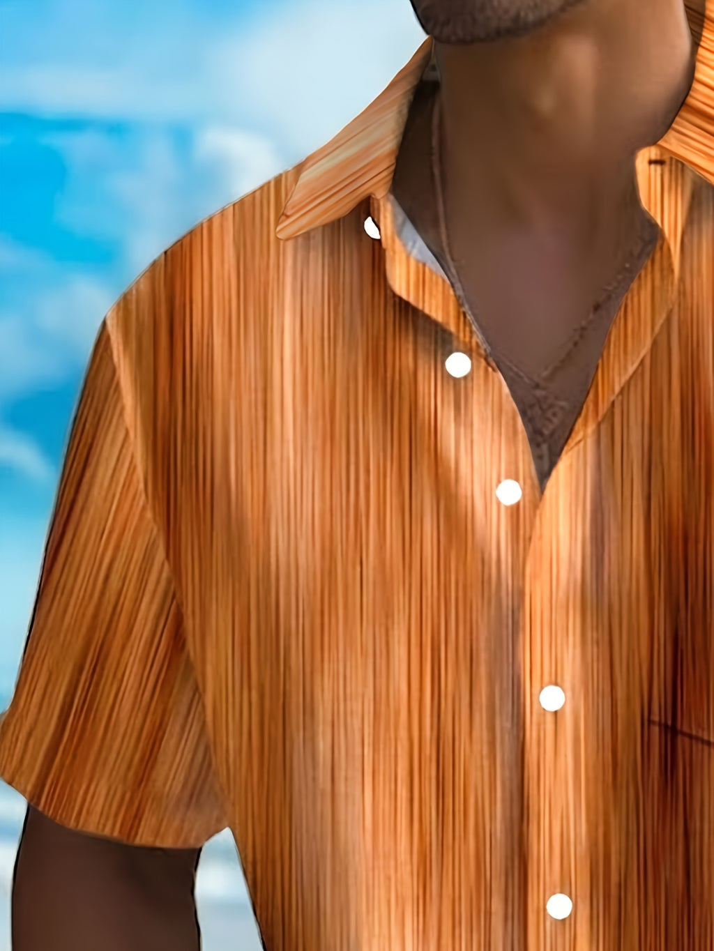 Vintage Gradient Stripe Texture Men's Button Pocket Shirt, PLUS SIZE