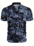 Summer New Men's Short Sleeve Hawaiian Shirt Fashion Casual Tropical Coconut Tree Pattern Design Men's Top
