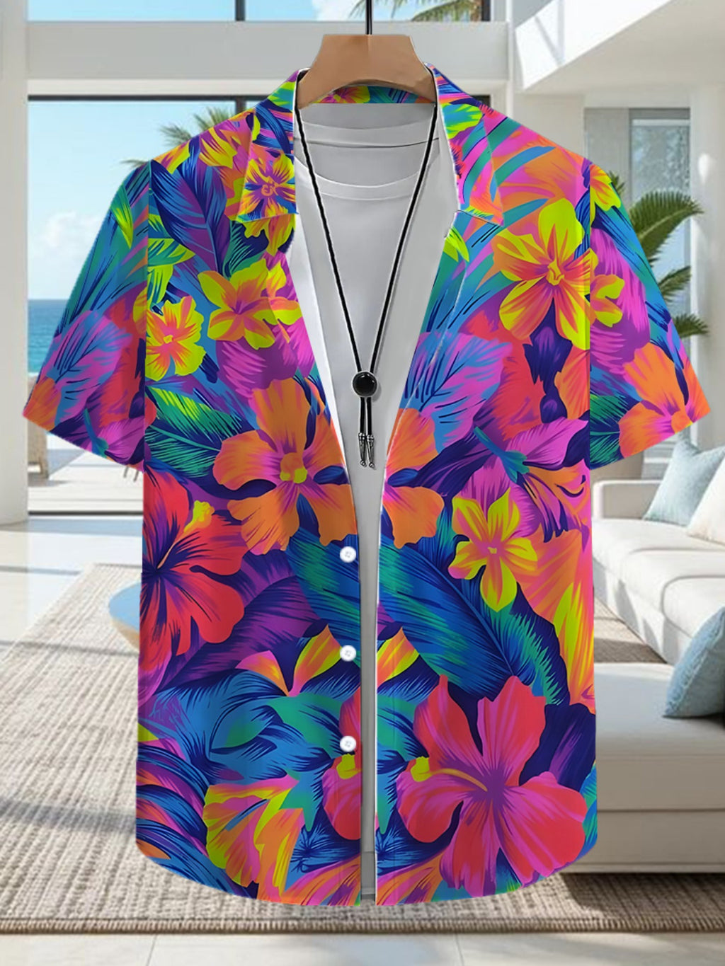 Men's Casual Shirt with Vibrant Floral Print - Short Sleeve Button-Up Design, Summer Outdoor and Casual Wear, Everyday Outfit