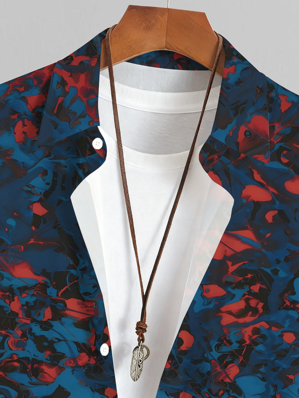 Men'S Casual Shirt with Tropical Blue And Red Prints from Hawaii - Short-Sleeved with Button Design, Perfect for Summer Outdoor And Leisure Wear