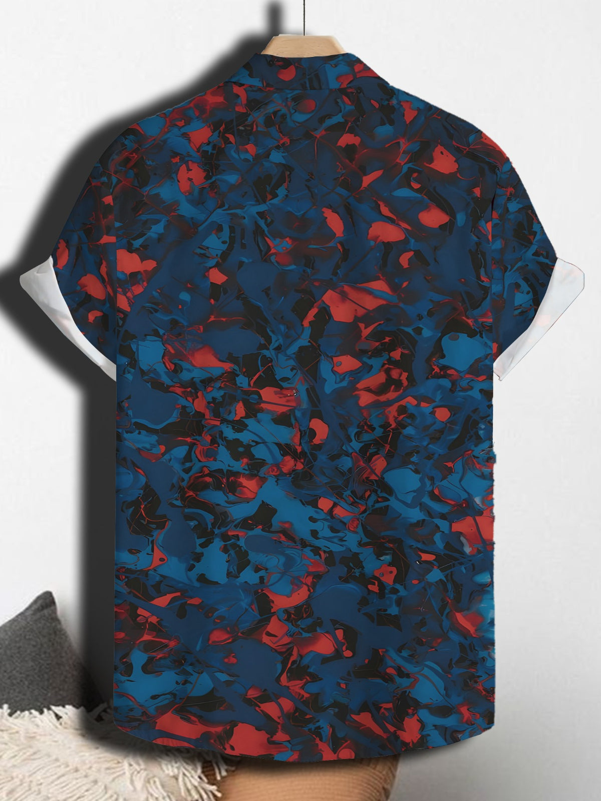 Men'S Casual Shirt with Tropical Blue And Red Prints from Hawaii - Short-Sleeved with Button Design, Perfect for Summer Outdoor And Leisure Wear