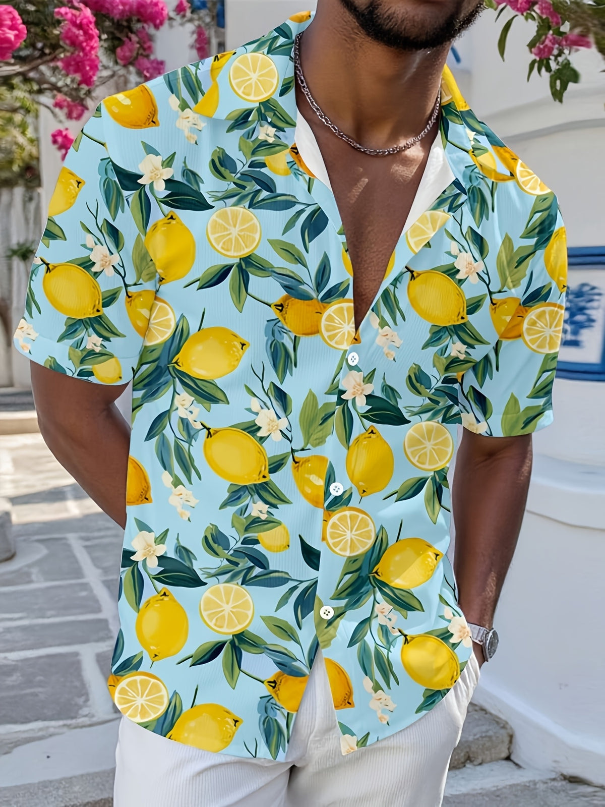 Men's Hawaiian Casual Vacation Print Button-Up Short Sleeve Shirt