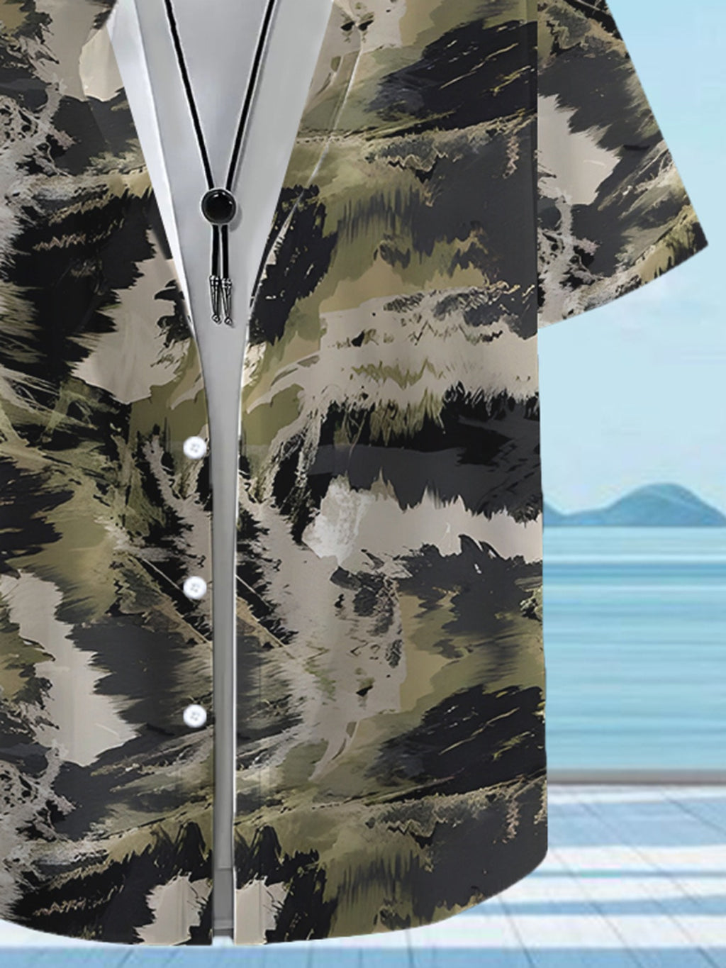 Fashionable Tropical Colorful Patchwork Print Men'S Casual Shirt - Short-Sleeved Button Design, Suitable for Outdoor And Casual Wear in Summer