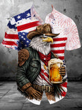 Men's Summer Digital Print Short Sleeve Shirt with American Flag Fireworks Pattern Casual Fashion Top