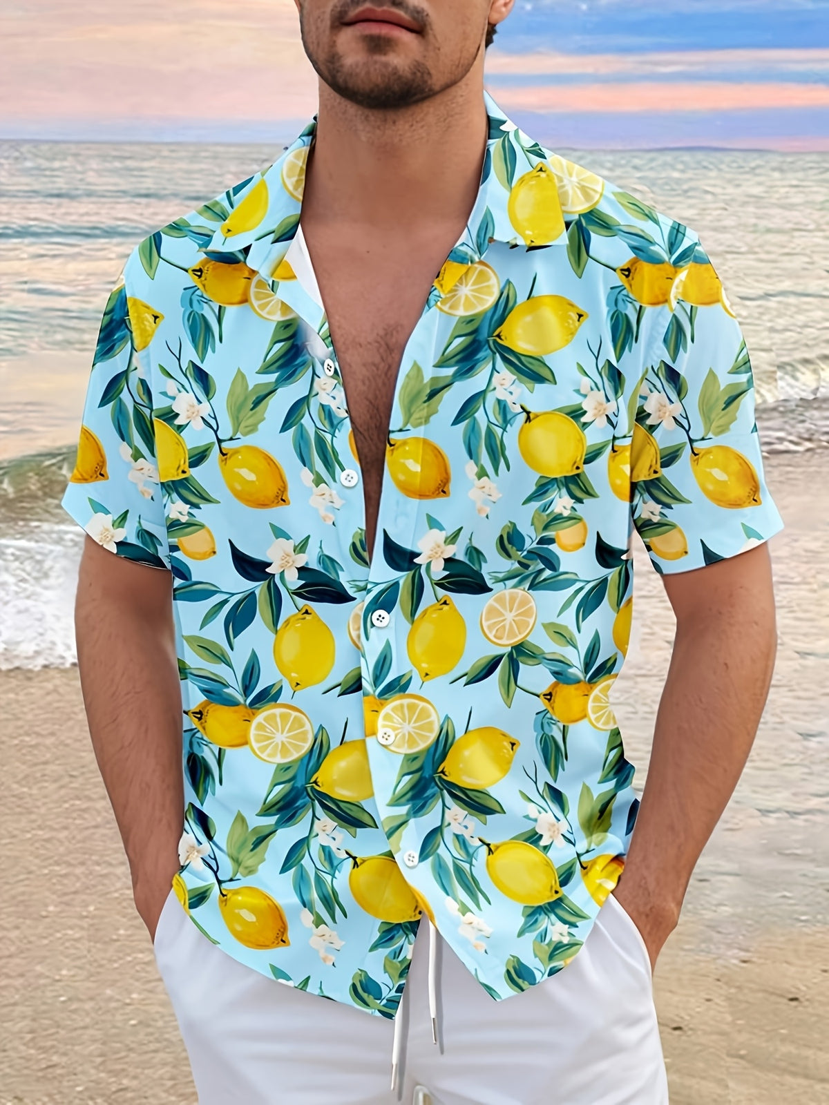 Men's Hawaiian Casual Vacation Print Button-Up Short Sleeve Shirt