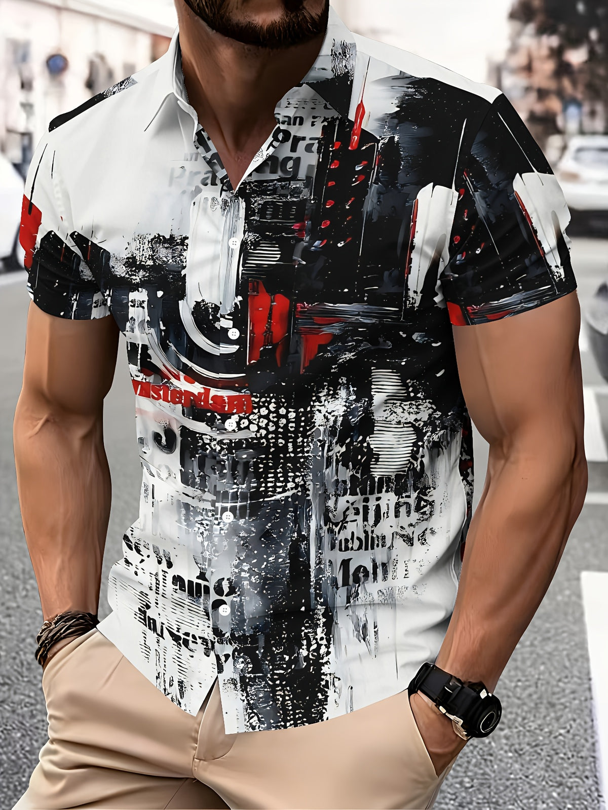 Men's Casual Shirt Print Urban Graffiti Art Design Summer Bold Cityscape And Text Pattern