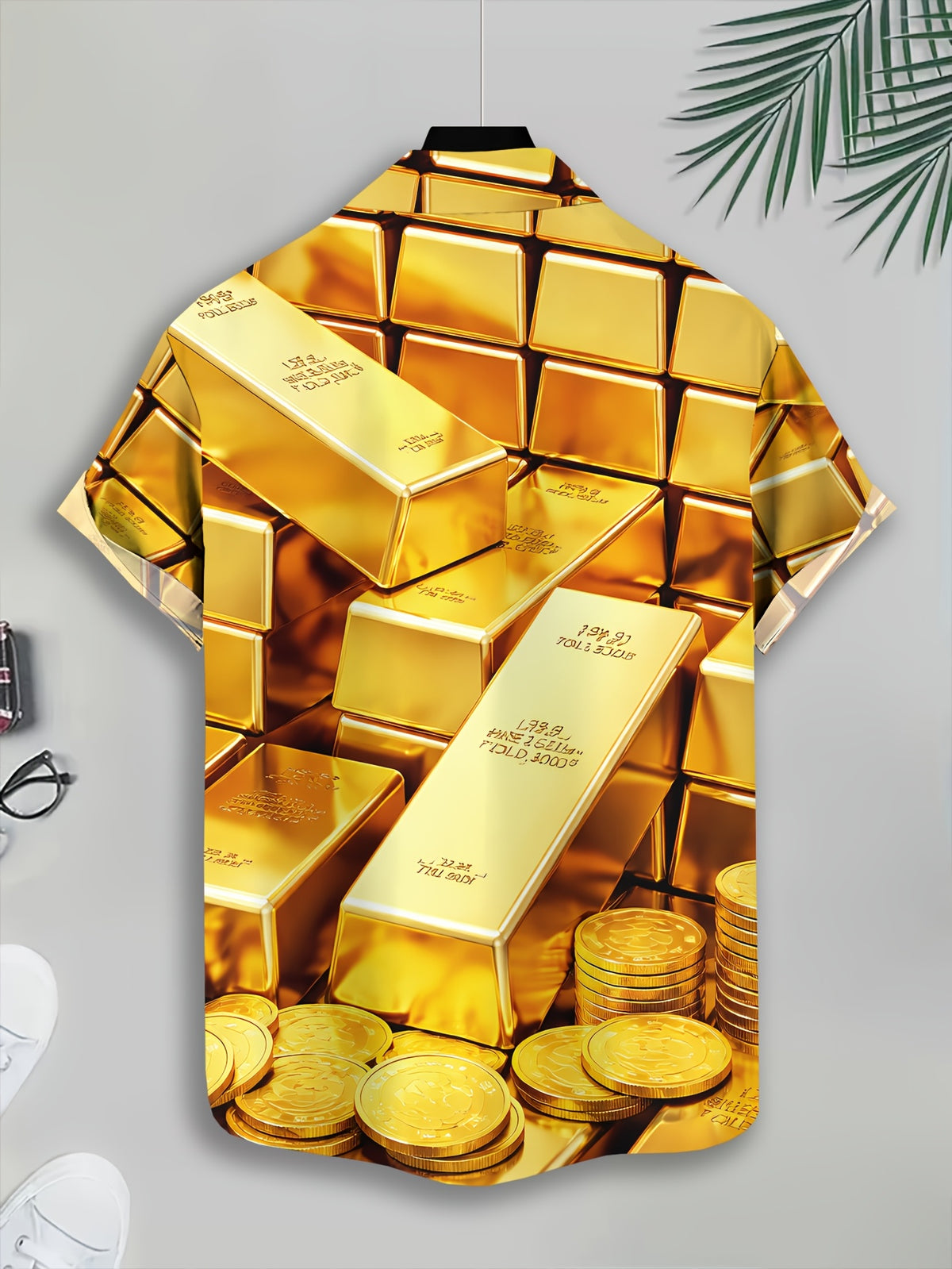 Golden Bar Print Men'S Casual Shirt Summer Luxury Wealth Digital Print Design