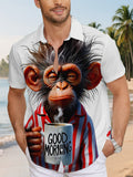 New Men's Short-Sleeve Shirt, Regular Fit for Daily Casual Wear, Fun Cartoon Monkey Print Design, Fashionable Loose Fit, Versatile Summer Top, Youth Trend, Suitable for Commuting, Home, and Outdoor Wear, Ideal for Beachwear, Vacations, and Casual