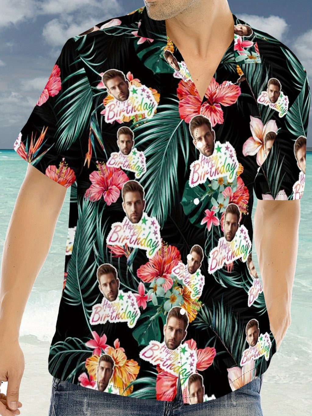 Custom Face Hawaiian Shirts For Men | Personalized Summer Button Up Shirts With Portrait Pattern, Casual Style, Regular Fit, Ideal For Birthday, Anniversary, Vacation Gifts