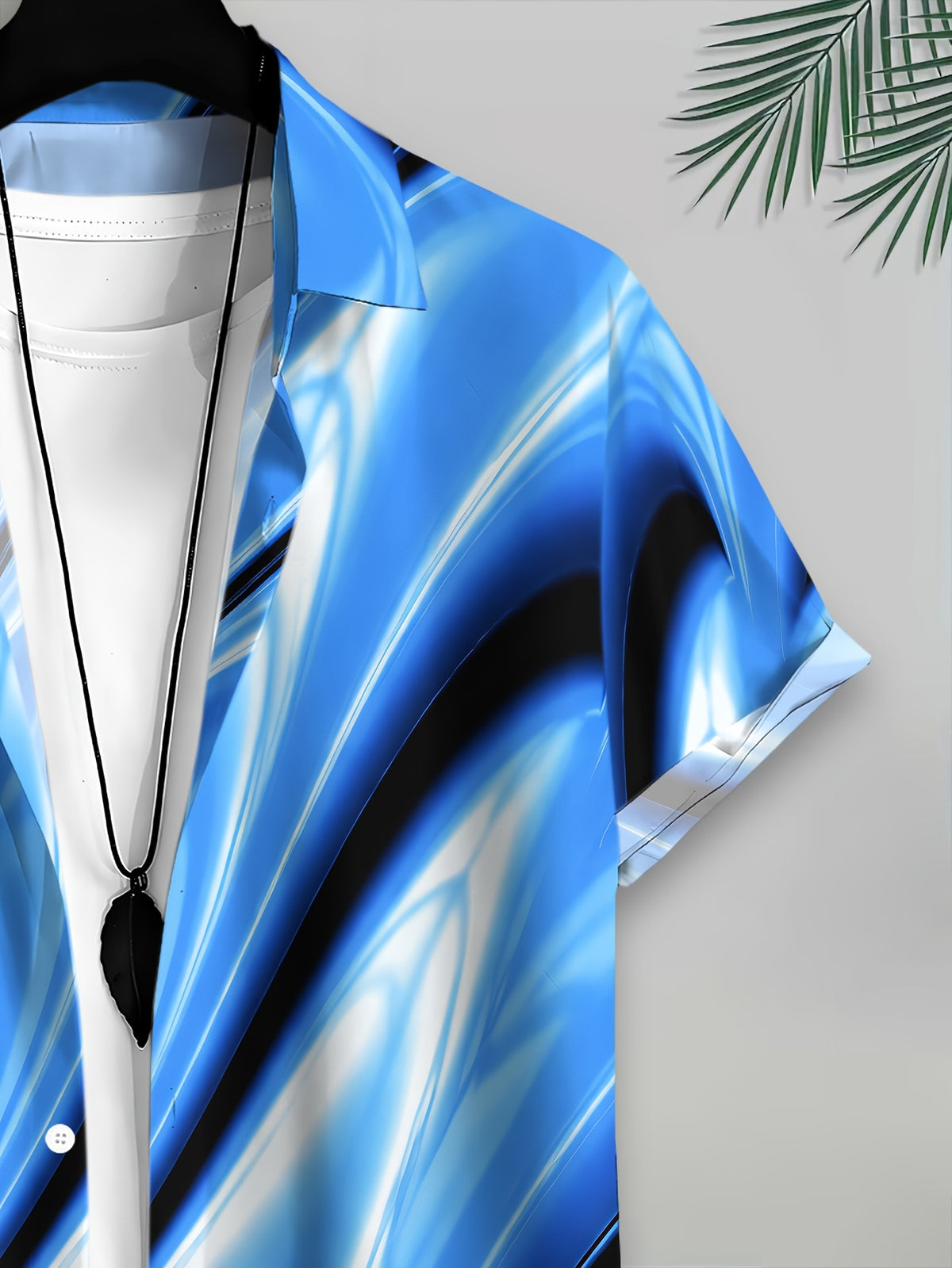 Men'S Casual Shirt, Printed Blue Abstract Wave Pattern Summer Vibrant Design