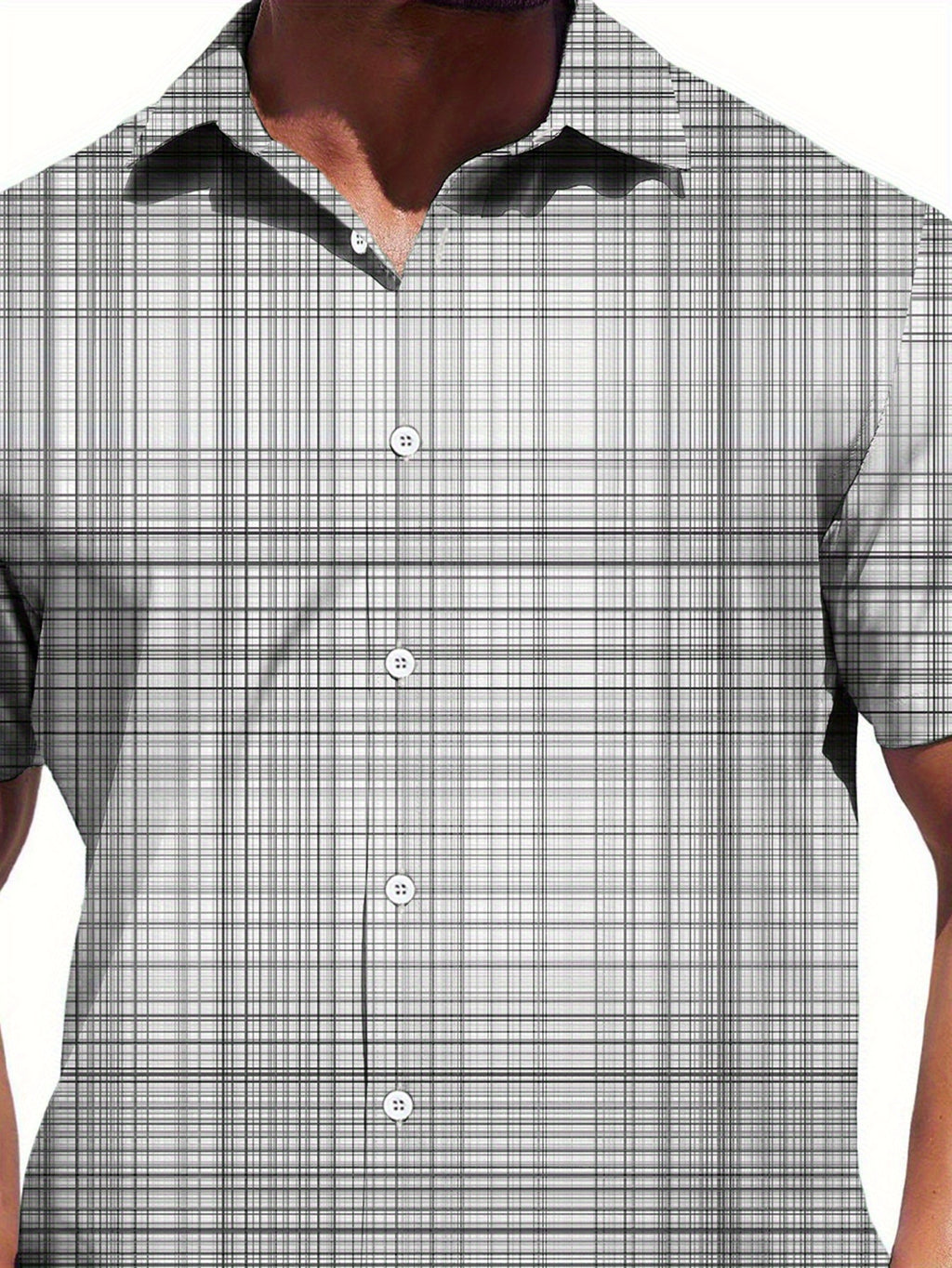 Men'S Plus Size Light Green And White Plaid Shirt - Non-Stretch Fabric Classic Button- Collar, Regular Fit Business Casual Everyday Shirt, Machine Washable for All 4 Seasons Menswear, Versatile Fashion Item, Durable And Long-Lasting, Timeless Style