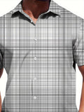 Men'S Plus Size Light Green And White Plaid Shirt - Non-Stretch Fabric Classic Button- Collar, Regular Fit Business Casual Everyday Shirt, Machine Washable for All 4 Seasons Menswear, Versatile Fashion Item, Durable And Long-Lasting, Timeless Style