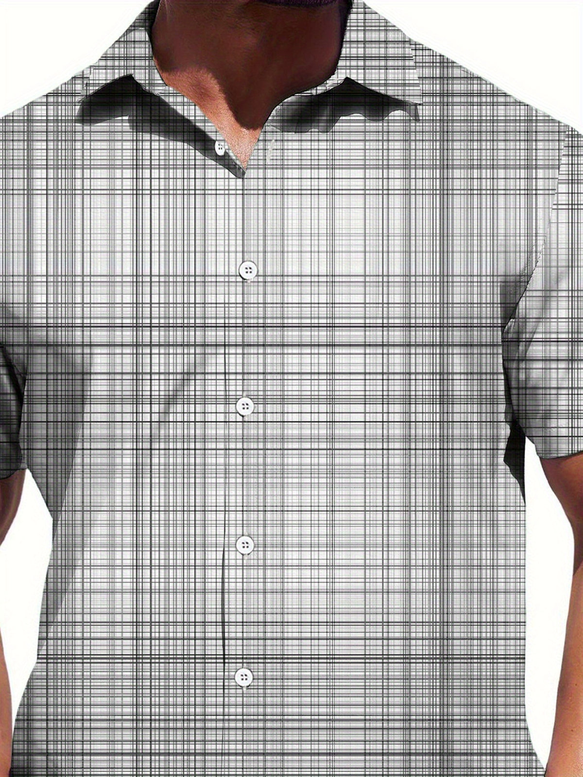 Men'S Plus Size Light Green And White Plaid Shirt - Non-Stretch Fabric Classic Button- Collar, Regular Fit Business Casual Everyday Shirt, Machine Washable for All 4 Seasons Menswear, Versatile Fashion Item, Durable And Long-Lasting, Timeless Style