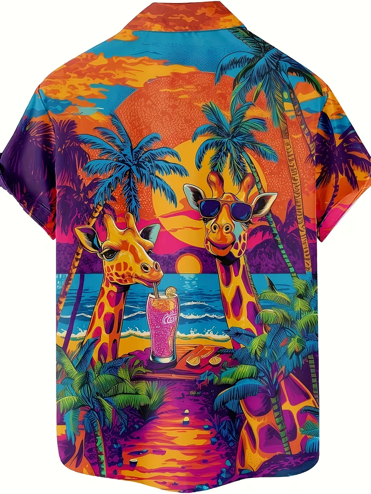 New Arrival Men's Hawaiian Shirt, Giraffe Beach Print, Vibrant Tropical Style Short Sleeve Button Casual Summer Top for Outdoor Activities