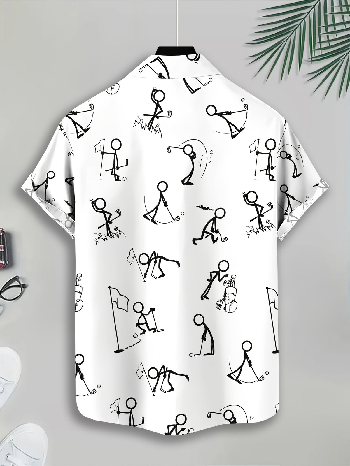 Casual Style Men's Casual Shirt Print Stick Figure Golfing Pattern Summer Playful Cartoon Design