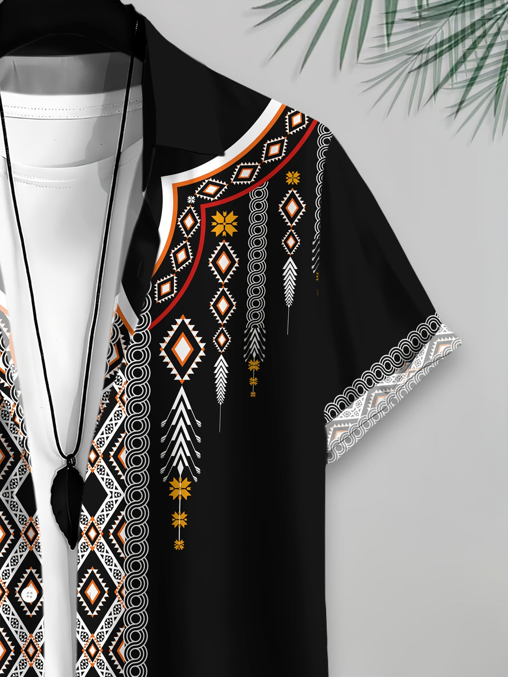 Ethnic Print Men's Casual Shirt Black Geometric Pattern Summer Traditional Pattern Embellishment Fashion Casual Short-Sleeve Shirt