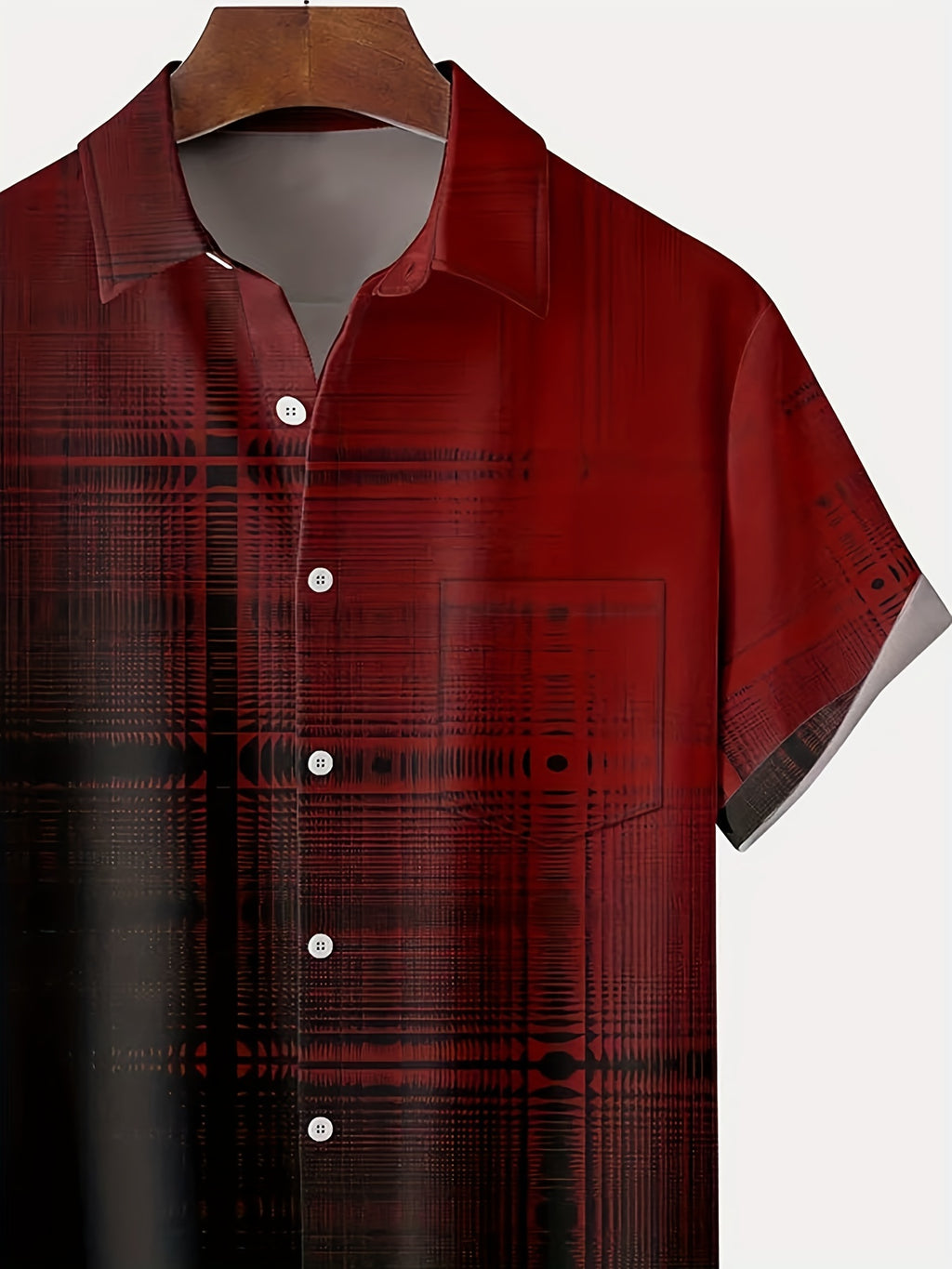 Vintage Red Gradient Texture Men's Button-up Pocket Shirt, PLUS SIZE