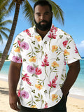 [Print Design – Not Texture] Men's Short-Sleeve Shirt, Trendy Digital Print Short-Sleeve Shirt with Colorful Floral Watercolor Pattern, Stylish and Elegant, Fashion/Clothing/Streetwear/Men/Summer/Print/Fashion Apparel