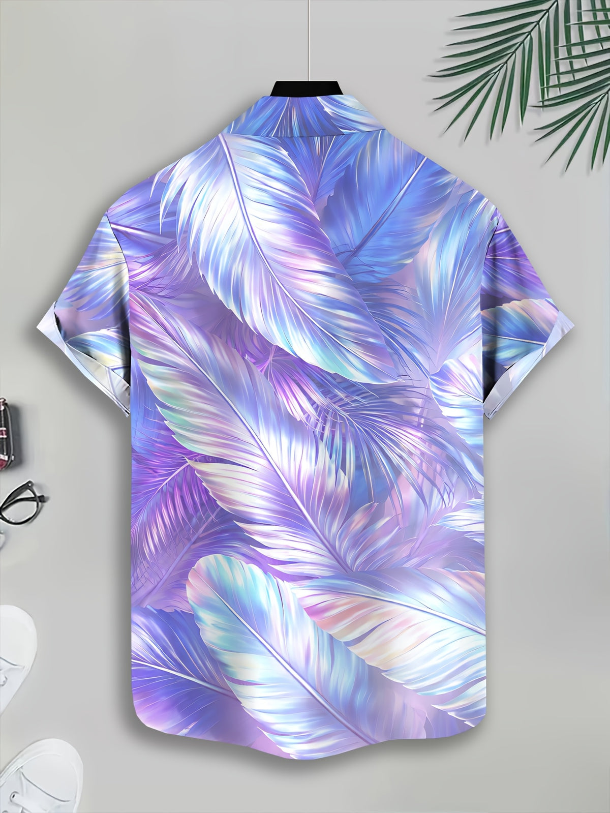 Tropical Style Men'S Casual Shirt, Printed Palm Leaves Summer Vibrant Colors