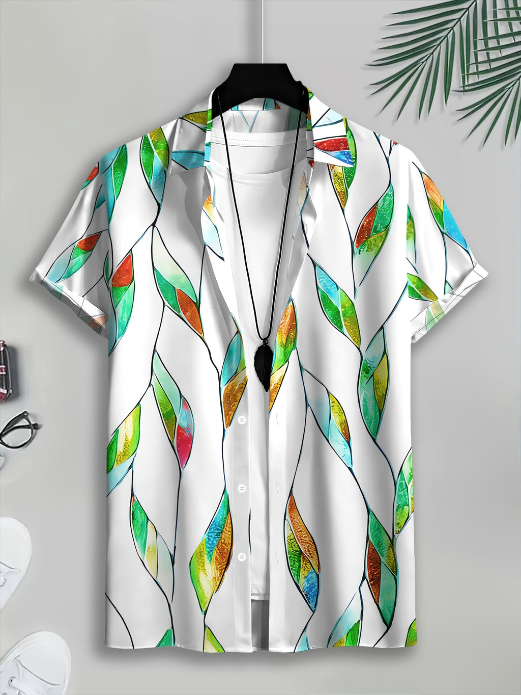 Summer Style Men's Casual Shirt Print Colorful Leaf Pattern Summer Vibrant Nature Design