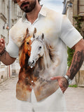 New Men'S Novelty Buckle Corner Collar Shirt, Suitable for Beachwear, Vacation, And Casual Outings, Casual Summer Top with Breathable Material, Summer Vacation, Casual Loose Fit Tropical Hawaiian Shirt, Breathable Fabric
