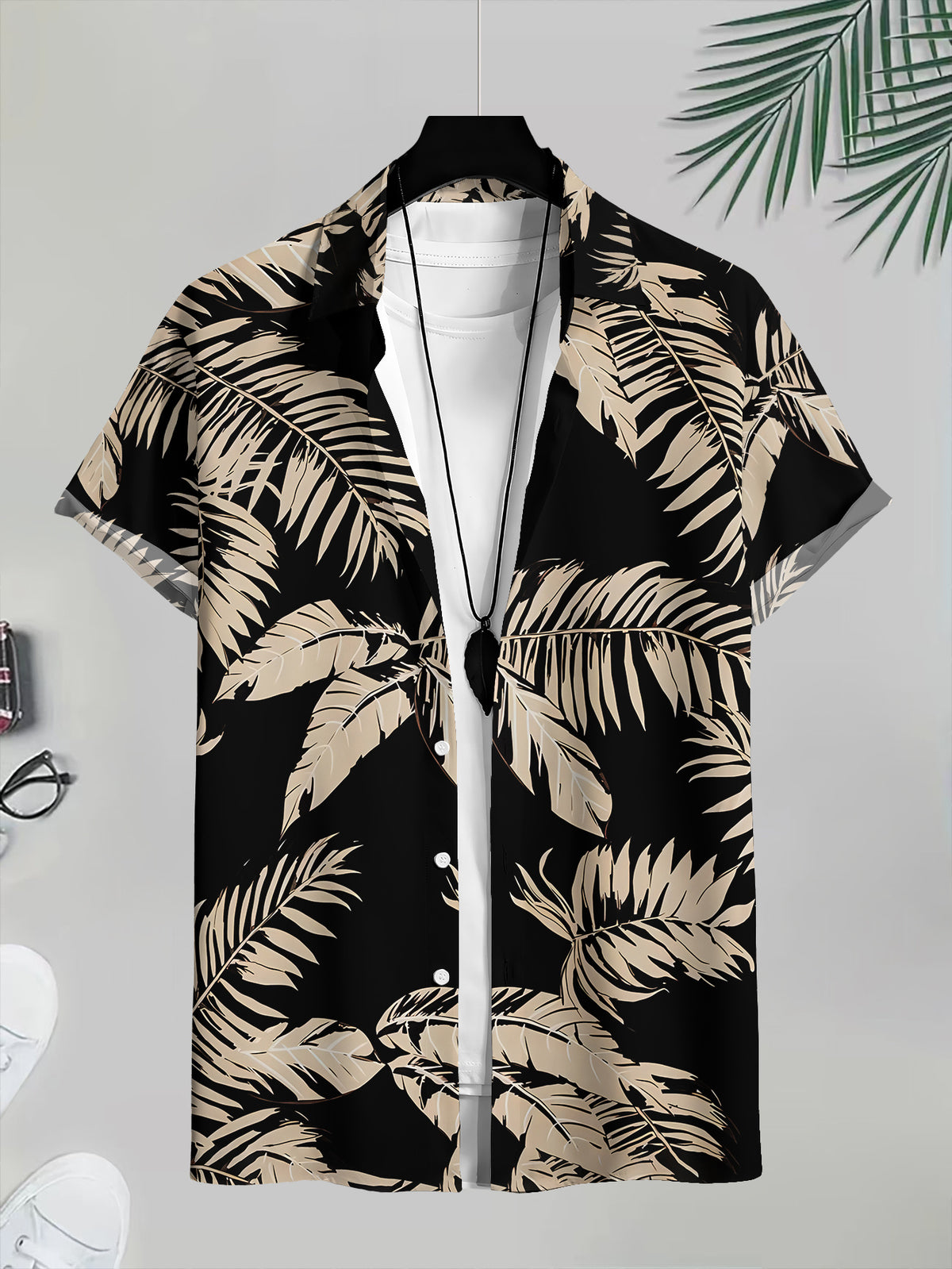 Tropical Print Men'S Casual Shirt Palm Leaf Pattern Summer Bold Design