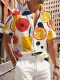 Men'S Casual Shirt with Orange Pattern Print - Short-Sleeved Button Design, Bright Colors, Suitable for Outdoor And Casual Wear in Summer, Machine Washable