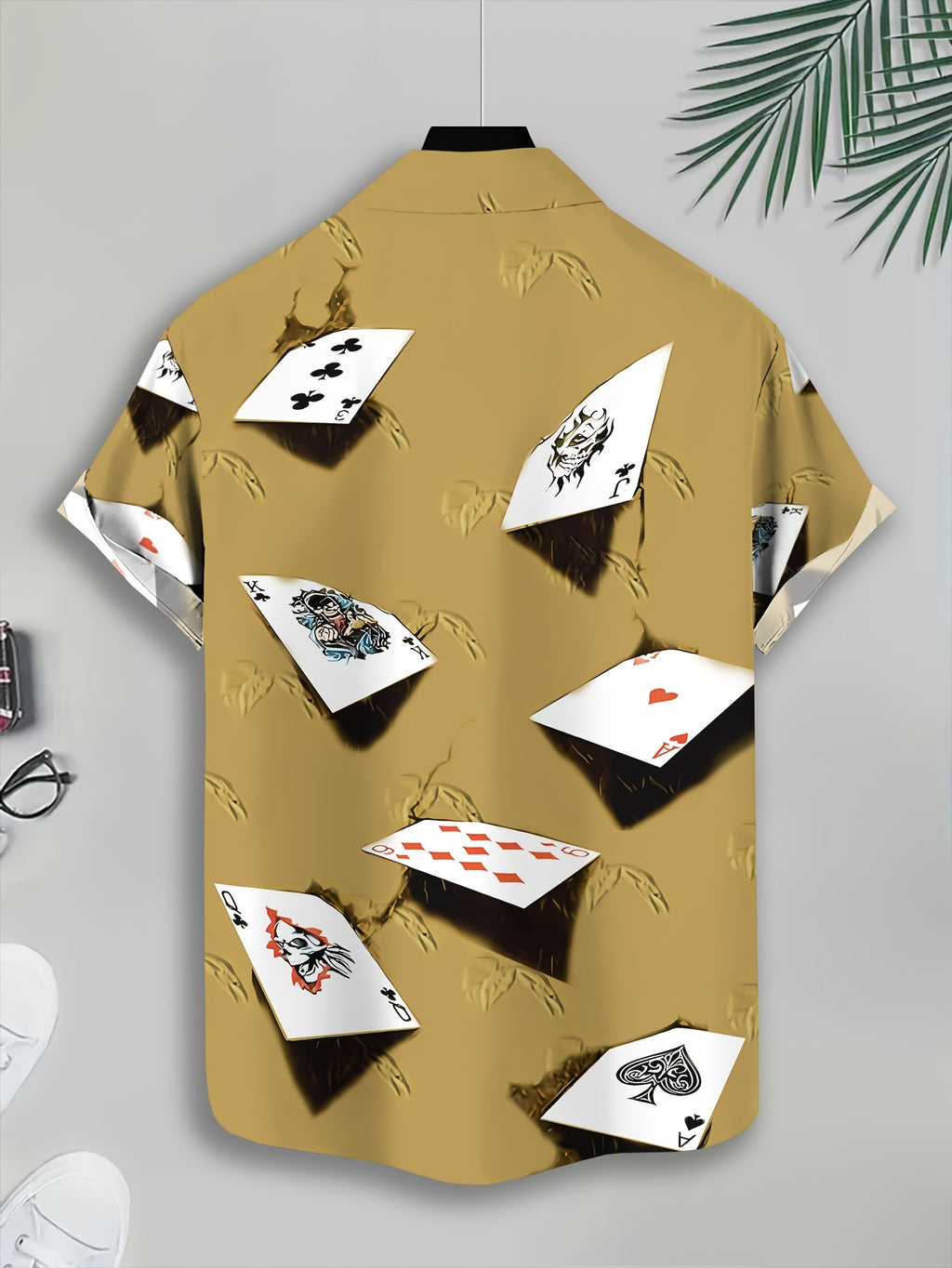 Poker Print Hawaiian Shirt for Men, Short Sleeve Beach Casual Shirt, Fashionable Trendy Top