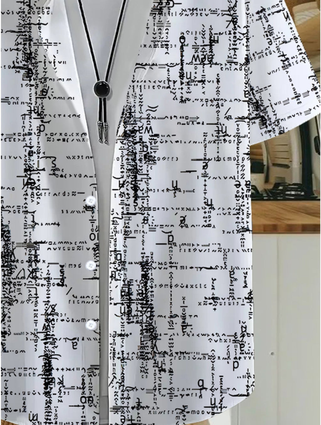 Hawaiian Black And White Patterned Print Men'S Casual Shirt - Short Sleeve Button Design, Vibrant Colors, Suitable for Outdoor And Casual Wear in Summer, Machine Washable