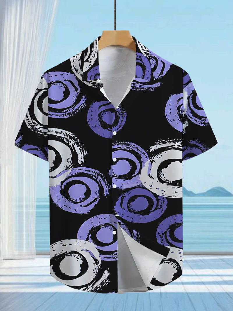 Hawaiian Tropical Men'S Casual Shirt Featuring Circular Patterns - Short-Sleeved with Button Design, Perfect for Summer Outdoor And Casual Wear, Suitable for Everyday Outfits