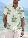 Men'S Summer Cool Print Button-Up Shirt, Tropical Palm Tree Pattern Background, Suitable for Summer Casual And Beach Vacation