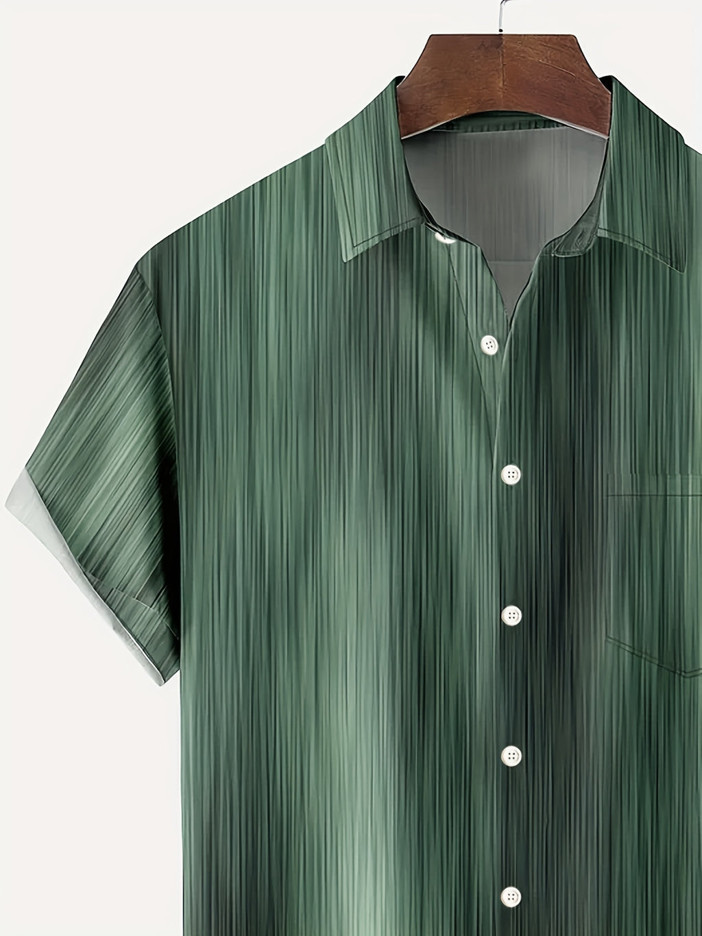 Vintage Gradient Stripe Texture Men's Button Pocket Shirt, PLUS SIZE