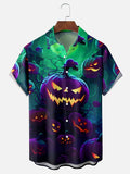 Men'S Dark Glow-In-Dark Pumpkin Lantern Halloween Print Short Sleeve Shirt, Soft And Breathable, Halloween Party Horror Theme Outfit