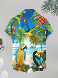 Tropical Paradise Men's Casual Shirt with Parrot and Palm Tree Pattern, Summer Beachwear