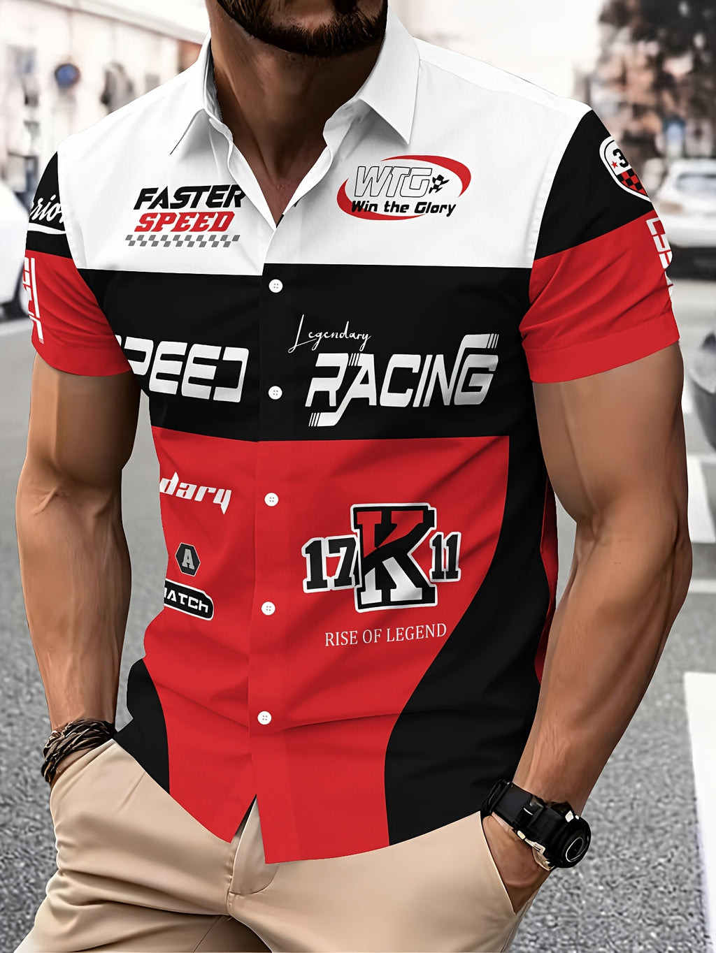 Racing-Style Men'S Casual Shirt Print, Multiple Color Options, Speed Racing Legend Text And Logo Design, Bold Summer Graphics, Fast Speed And Winning Glory Pattern