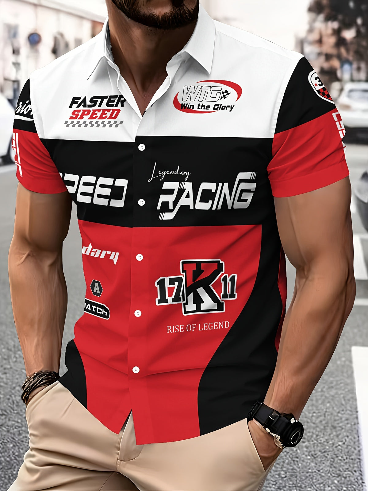 Racing-Style Men'S Casual Shirt Print, Multiple Color Options, Speed Racing Legend Text And Logo Design, Bold Summer Graphics, Fast Speed And Winning Glory Pattern