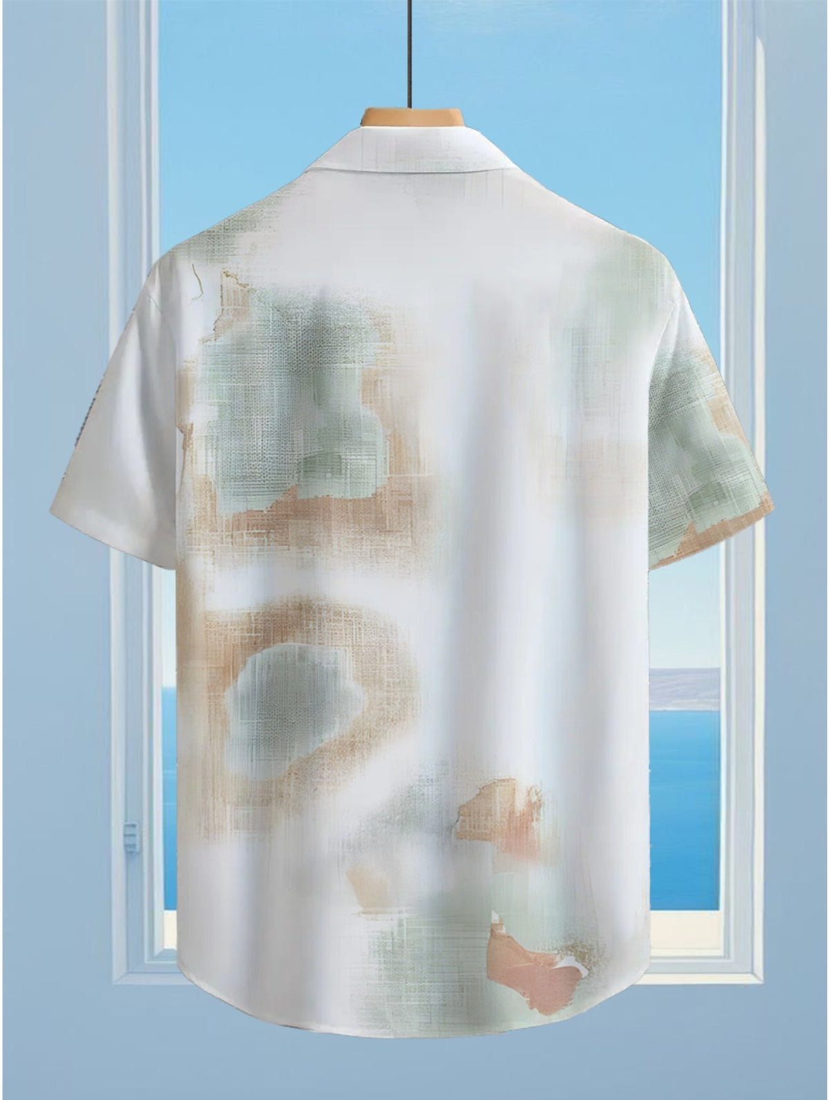 Hawaiian Tropical Green, Yellow, And White Ink Print Men'S Casual Shirt - Short-Sleeved Button Design, Suitable for Outdoor And Casual Wear in Summer