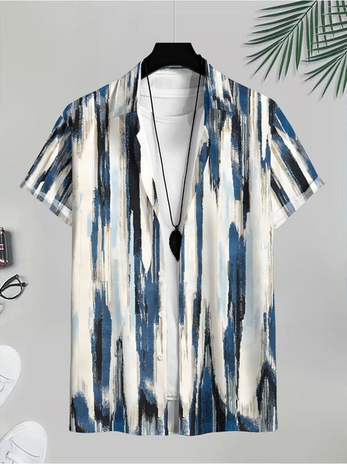 Abstract Striped Pattern Men's Casual Shirt Summer Beach Wear Light And Breathable Design for Warm Weather Outings