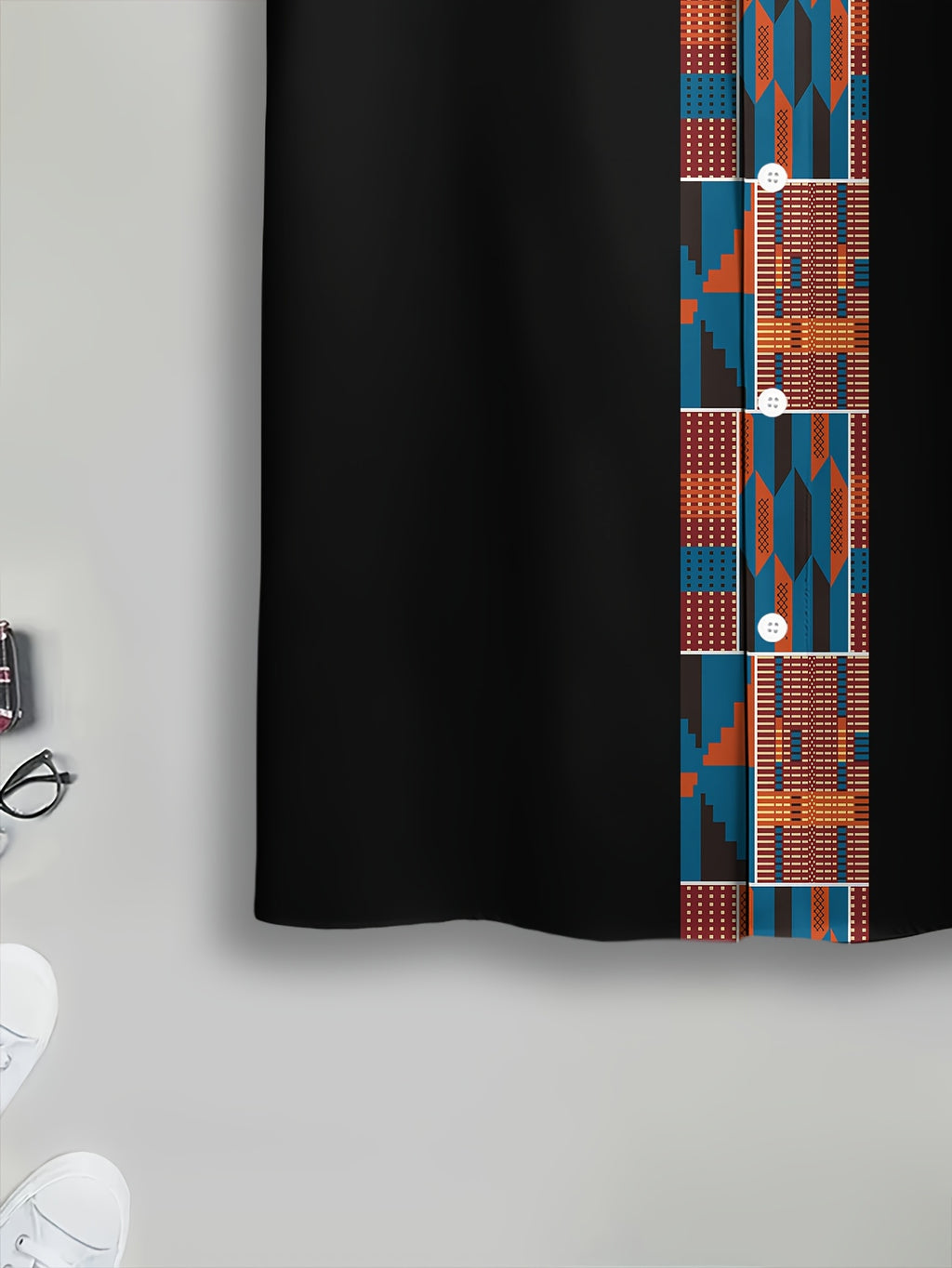 Fashion Casual Style Men'S Casual Shirt, Printed Pattern, Blue And Orange Geometric Design, Summer, Traditional African Tribal Elements, Fashion Casual Short-Sleeve Shirt