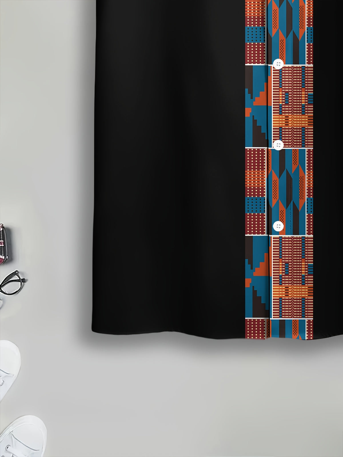 Fashion Casual Style Men'S Casual Shirt, Printed Pattern, Blue And Orange Geometric Design, Summer, Traditional African Tribal Elements, Fashion Casual Short-Sleeve Shirt
