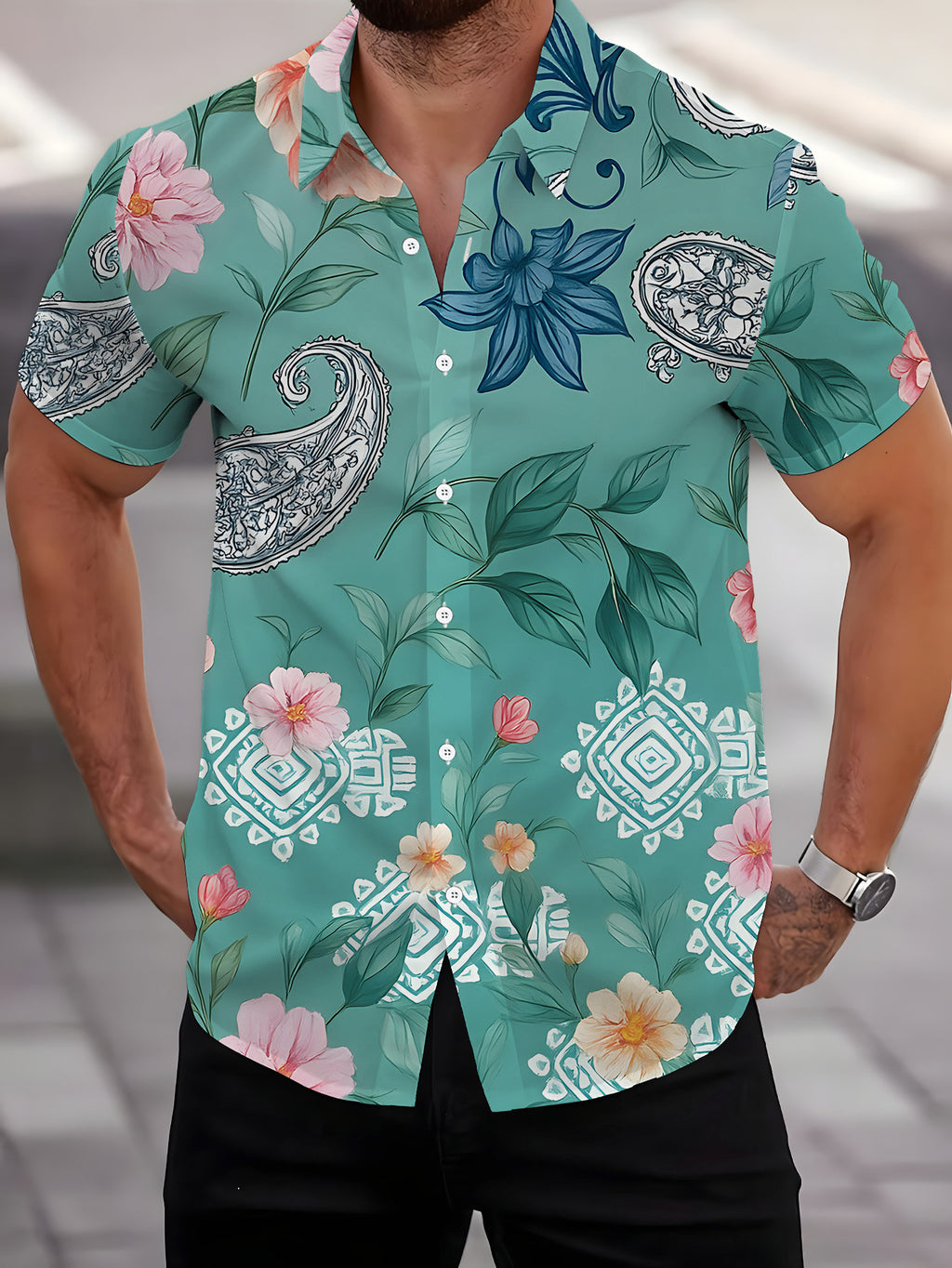 Men'S Short Sleeve Shirt, Floral Style Men'S Print Shirt, Short Sleeve Cool Men'S Shirt, Men'S Casual Short Sleeve Shirt for Summer